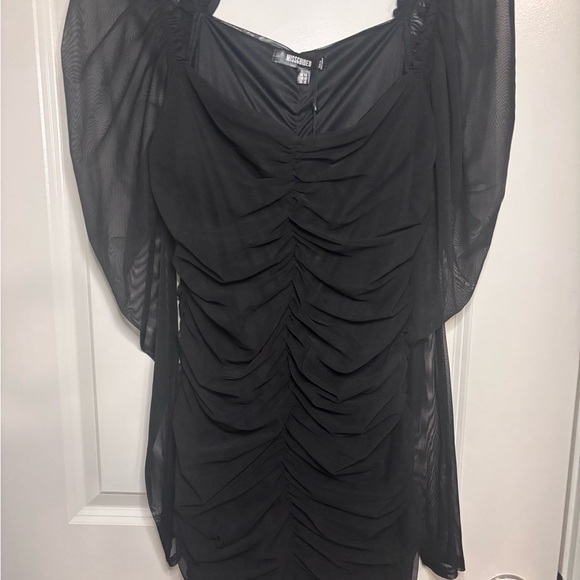 NWT Black Ruched Dress. Beautiful sheer sleeves. - Picture 1 of 4